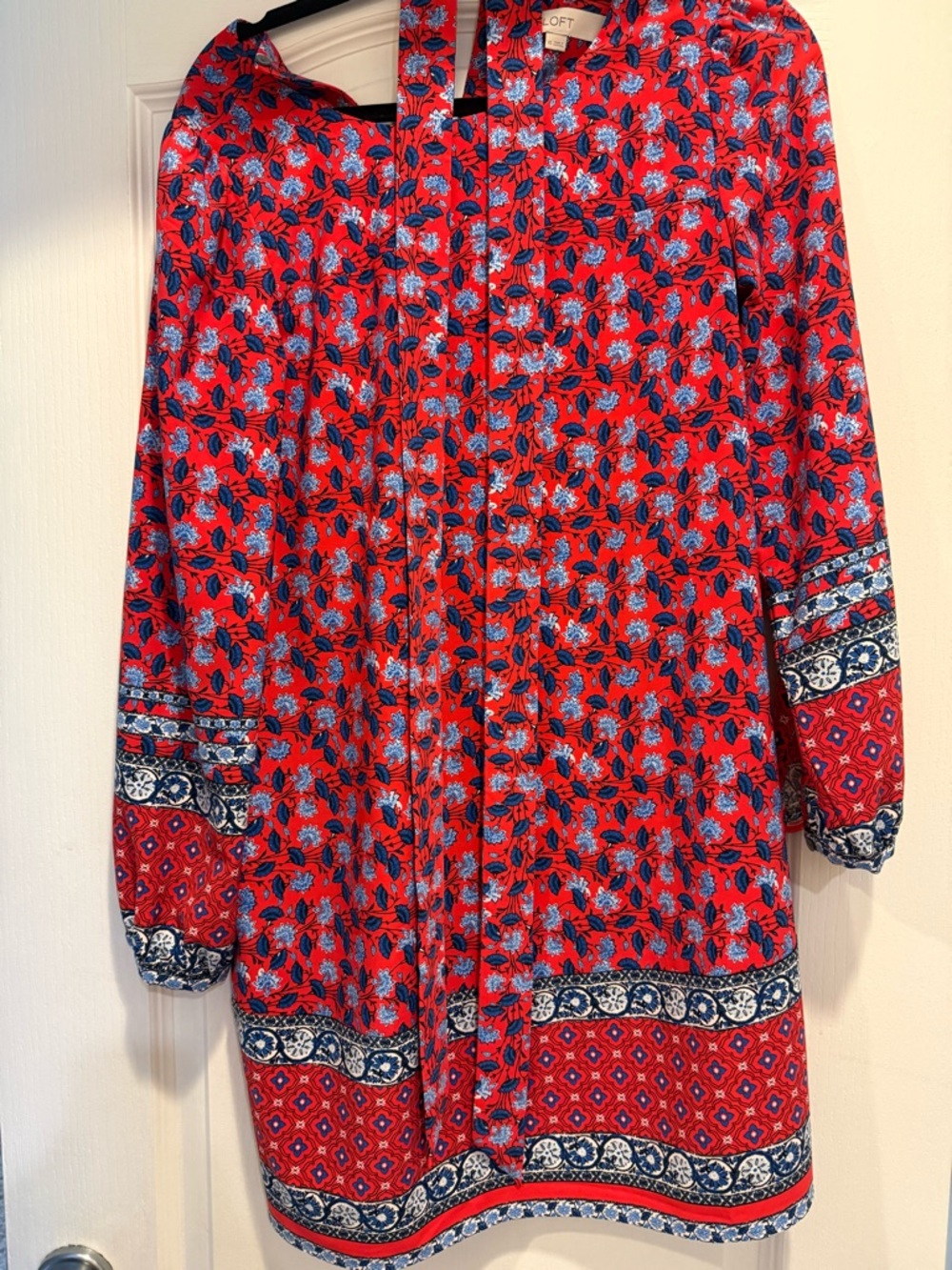 Loft Red & Blue Floral Long Sleeve Shift Dress - Picture 4 of 7